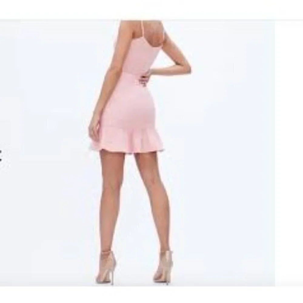 Dress The Population Mira Mini Dress S Ruffle Hem‎ Blush Pink Bodycon NWT